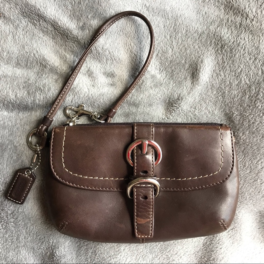 Vintage Coach brown leather wristlet